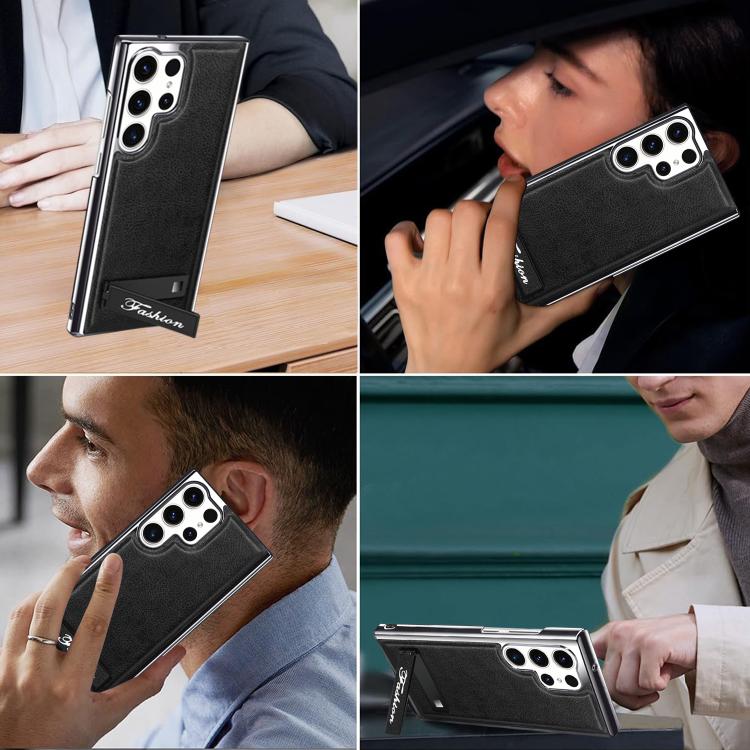 For Samsung Galaxy S22 Ultra 5G Fashion Electroplated Fold Holder Shockproof Phone Case