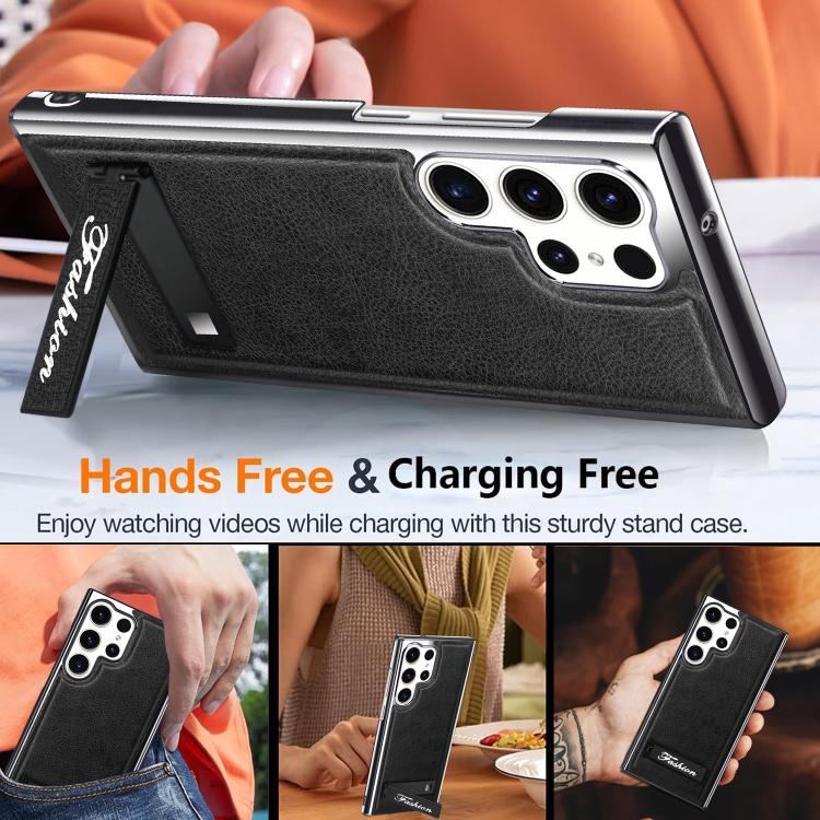For Samsung Galaxy S24 Ultra 5G Fashion Electroplated Fold Holder Shockproof Phone Case