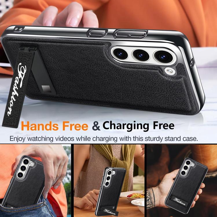 For Samsung Galaxy S22 5G Fashion Electroplated Fold Holder Shockproof Phone Case