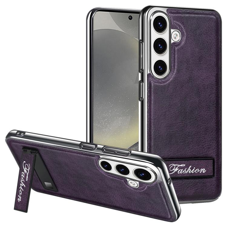 For Samsung Galaxy S24 5G Fashion Electroplated Fold Holder Shockproof Phone Case