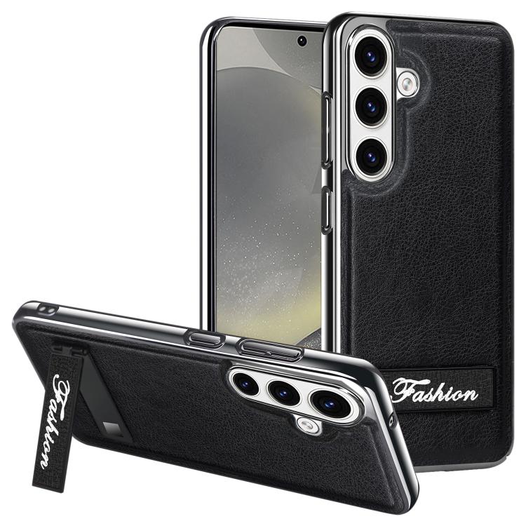 For Samsung Galaxy S24 5G Fashion Electroplated Fold Holder Shockproof Phone Case