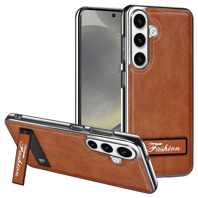 For Samsung Galaxy S24 5G Fashion Electroplated Fold Holder Shockproof Phone Case