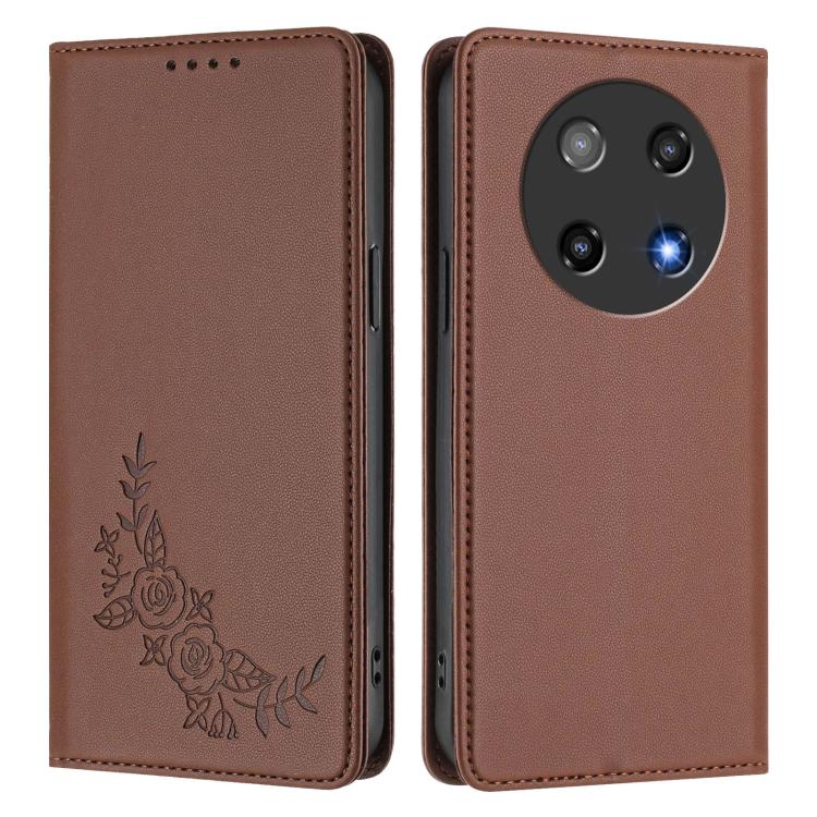 For Coolpad C16 Peony Embossed Magnetic RFID Vegan Leather Phone Case