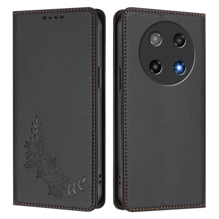 For Coolpad C16 Peony Embossed Magnetic RFID Vegan Leather Phone Case