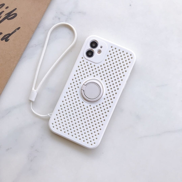 For iPhone 11 Pro Max Liquid Silicone Shockproof Cooling Mesh Case with Magnetic Ring Holder & Lanyard