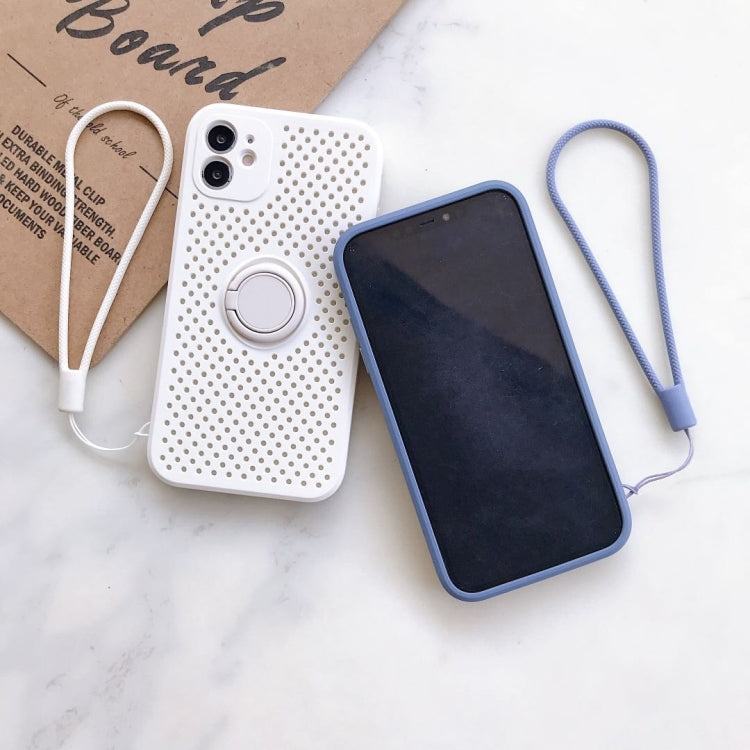 For iPhone 11 Pro Max Liquid Silicone Shockproof Cooling Mesh Case with Magnetic Ring Holder & Lanyard