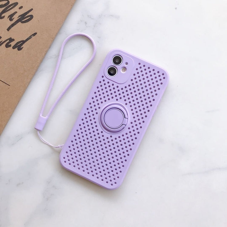 For iPhone 11 Pro Liquid Silicone Shockproof Cooling Mesh Case with Magnetic Ring Holder & Lanyard