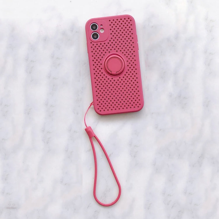 For iPhone 11 Pro Liquid Silicone Shockproof Cooling Mesh Case with Magnetic Ring Holder & Lanyard