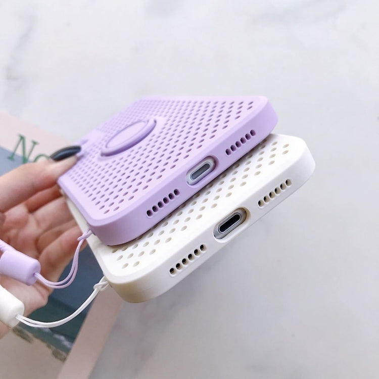 For iPhone 11 Pro Liquid Silicone Shockproof Cooling Mesh Case with Magnetic Ring Holder & Lanyard