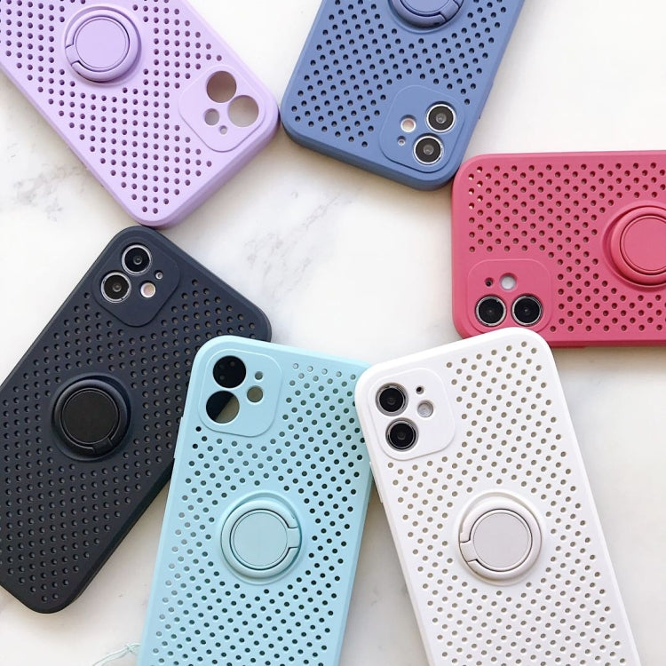 For iPhone 11 Pro Liquid Silicone Shockproof Cooling Mesh Case with Magnetic Ring Holder & Lanyard