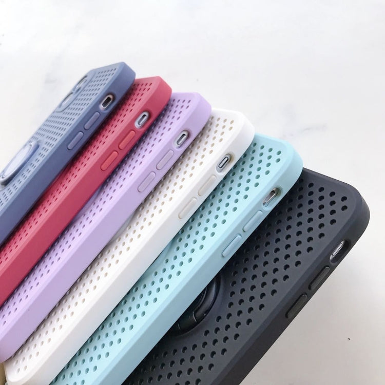 For iPhone 11 Liquid Silicone Shockproof Cooling Mesh Case with Magnetic Ring Holder & Lanyard