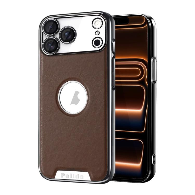For iPhone 17 Pro Palida Electroplated Mecha-Style Vegan Leather Shockproof Phone Case