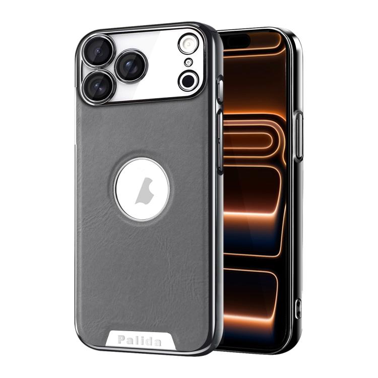 For iPhone 17 Pro Palida Electroplated Mecha-Style Vegan Leather Shockproof Phone Case