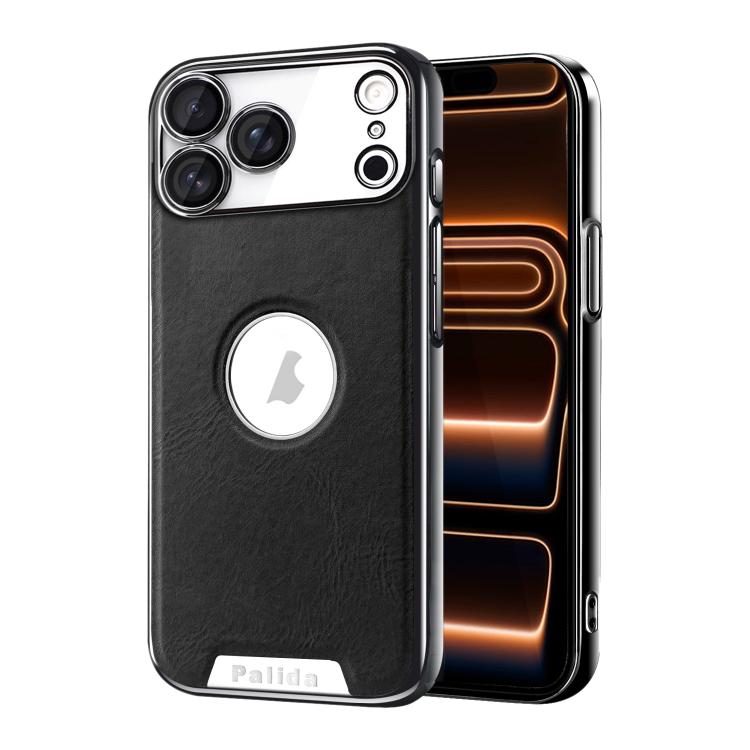 For iPhone 17 Pro Palida Electroplated Mecha-Style Vegan Leather Shockproof Phone Case