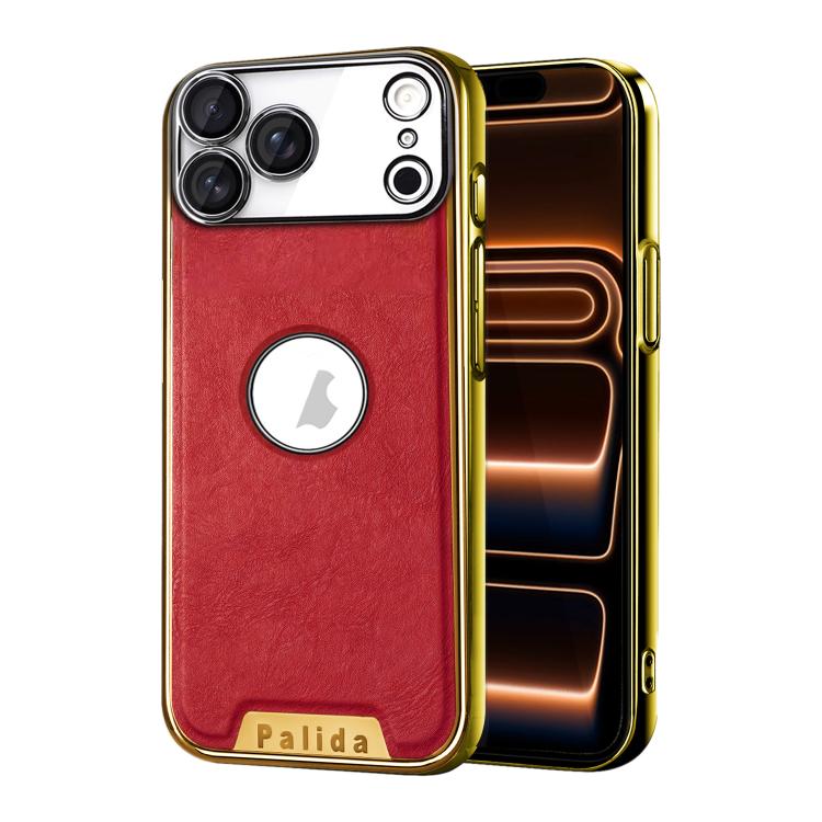 For iPhone 17 Pro Palida Electroplated Mecha-Style Vegan Leather Shockproof Phone Case