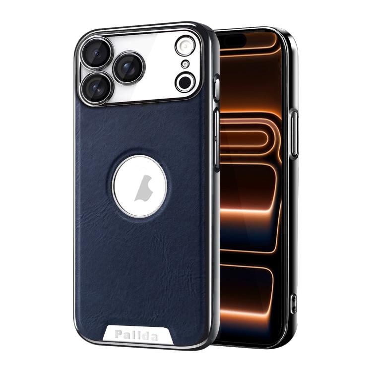 For iPhone 17 Pro Palida Electroplated Mecha-Style Vegan Leather Shockproof Phone Case