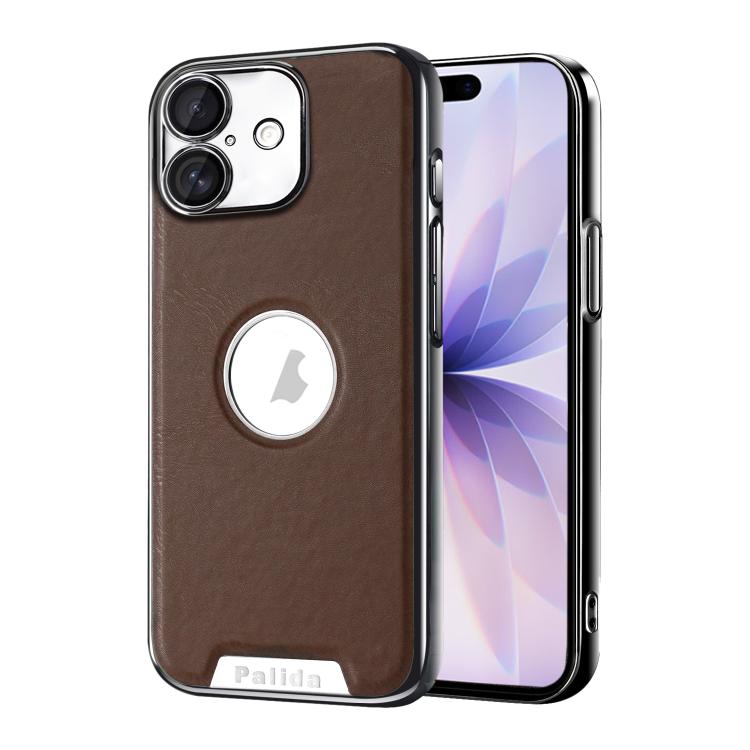 For iPhone 17 Palida Electroplated Mecha-Style Vegan Leather Shockproof Phone Case