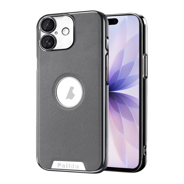 For iPhone 17 Palida Electroplated Mecha-Style Vegan Leather Shockproof Phone Case