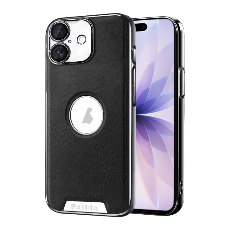 For iPhone 17 Palida Electroplated Mecha-Style Vegan Leather Shockproof Phone Case