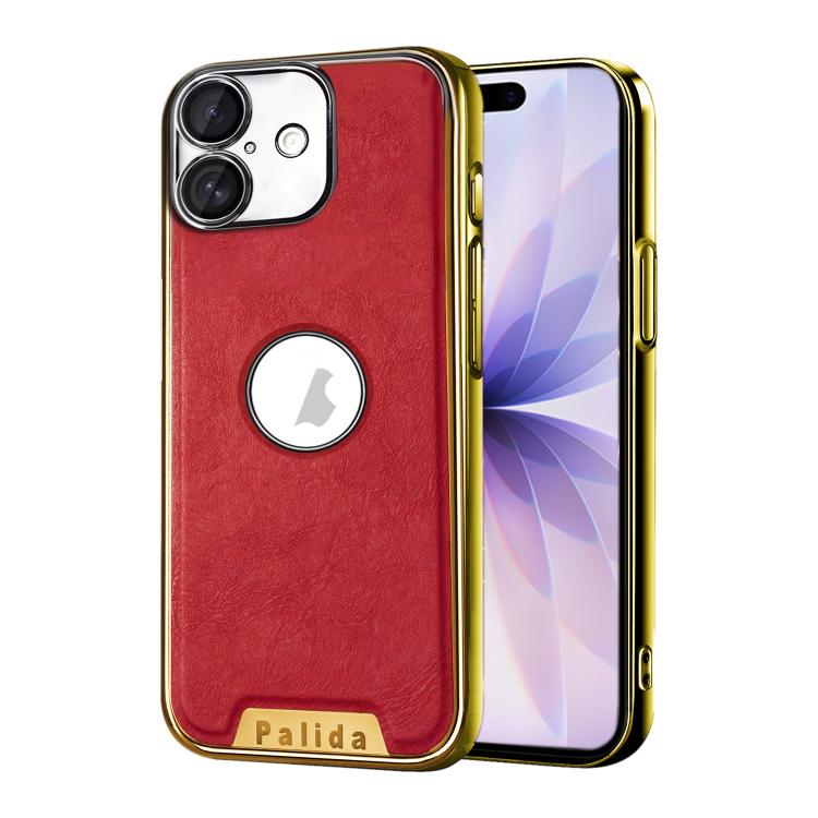 For iPhone 17 Palida Electroplated Mecha-Style Vegan Leather Shockproof Phone Case