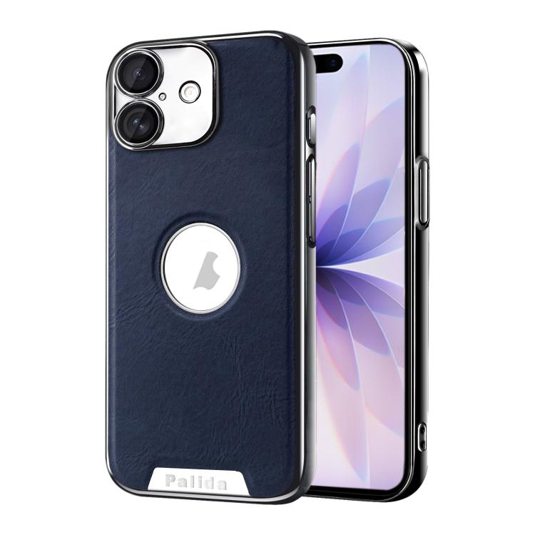 For iPhone 17 Palida Electroplated Mecha-Style Vegan Leather Shockproof Phone Case