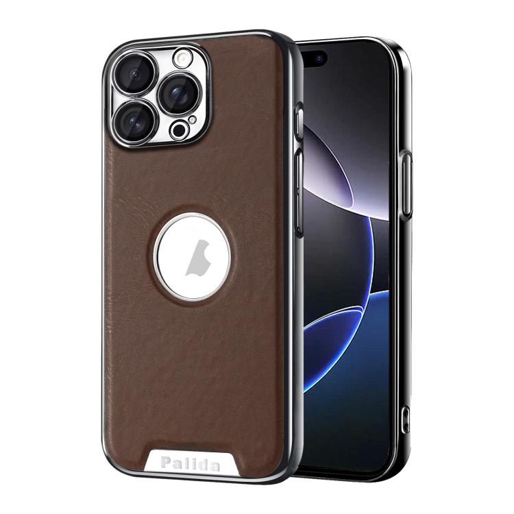 For iPhone 16 Pro Max Palida Electroplated Mecha-Style Vegan Leather Shockproof Phone Case
