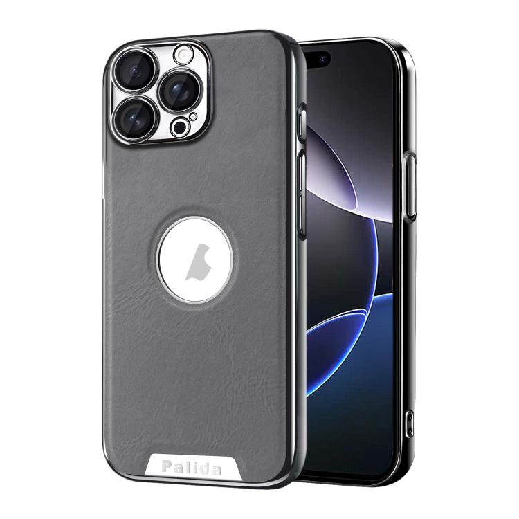 For iPhone 16 Pro Max Palida Electroplated Mecha-Style Vegan Leather Shockproof Phone Case