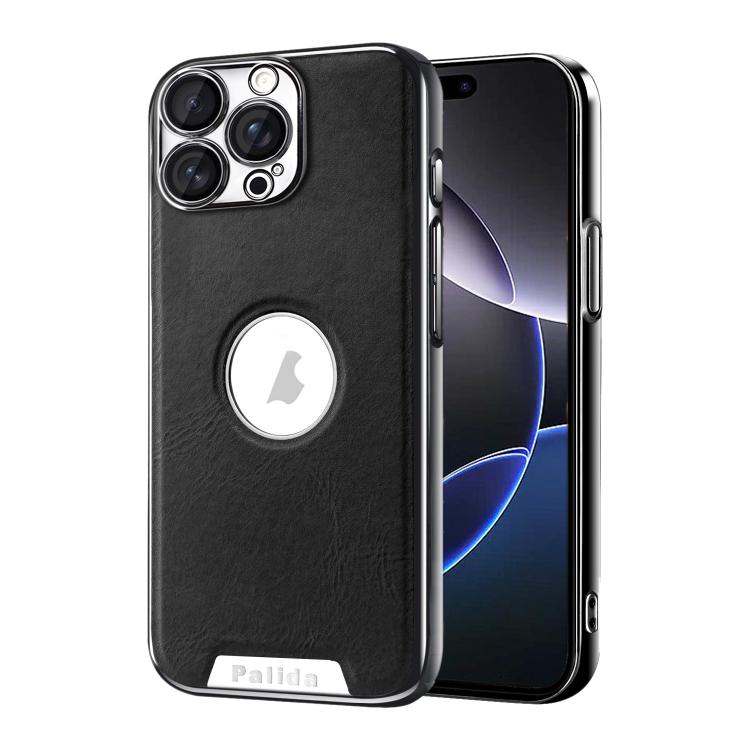 For iPhone 16 Pro Max Palida Electroplated Mecha-Style Vegan Leather Shockproof Phone Case
