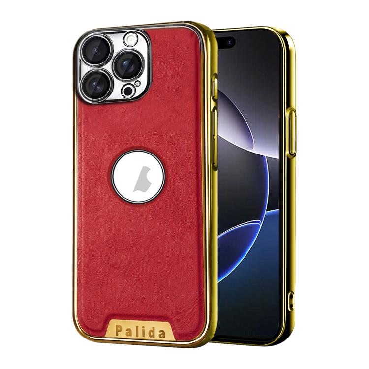 For iPhone 16 Pro Max Palida Electroplated Mecha-Style Vegan Leather Shockproof Phone Case
