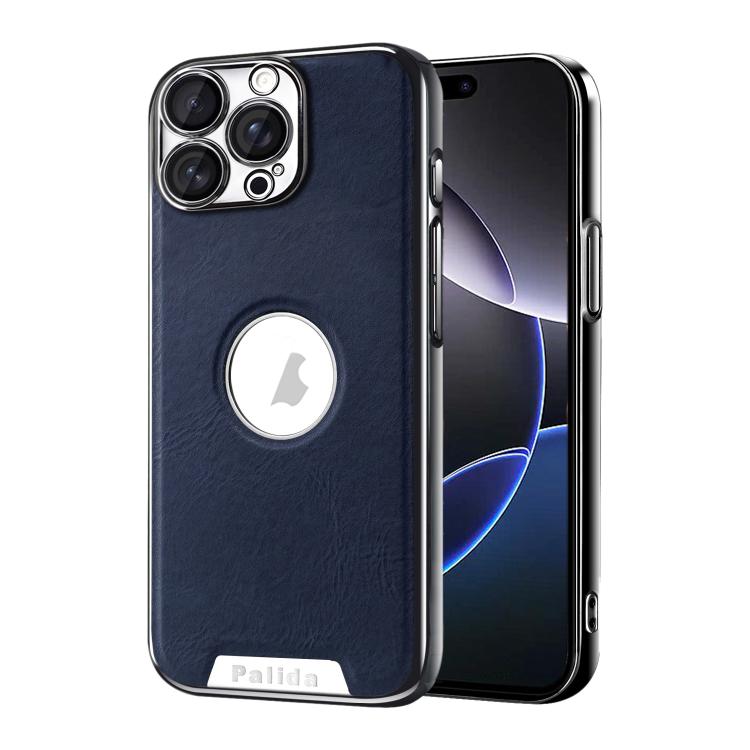 For iPhone 16 Pro Max Palida Electroplated Mecha-Style Vegan Leather Shockproof Phone Case