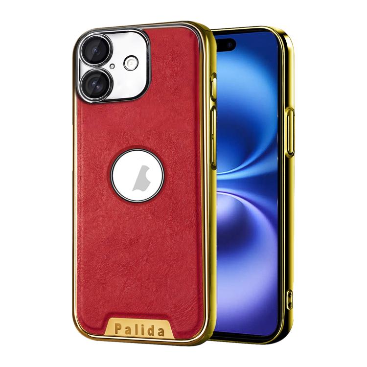 For iPhone 16 Palida Electroplated Mecha-Style Vegan Leather Shockproof Phone Case