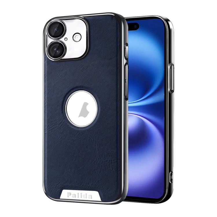 For iPhone 16 Palida Electroplated Mecha-Style Vegan Leather Shockproof Phone Case