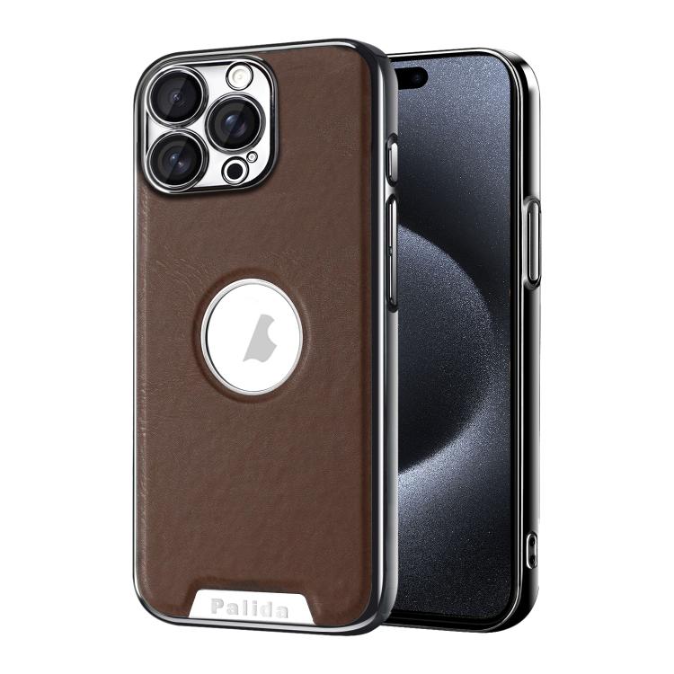 For iPhone 15 Pro Max Palida Electroplated Mecha-Style Vegan Leather Shockproof Phone Case