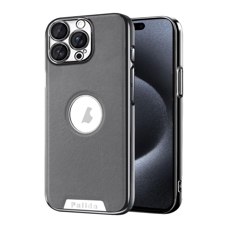 For iPhone 15 Pro Max Palida Electroplated Mecha-Style Vegan Leather Shockproof Phone Case