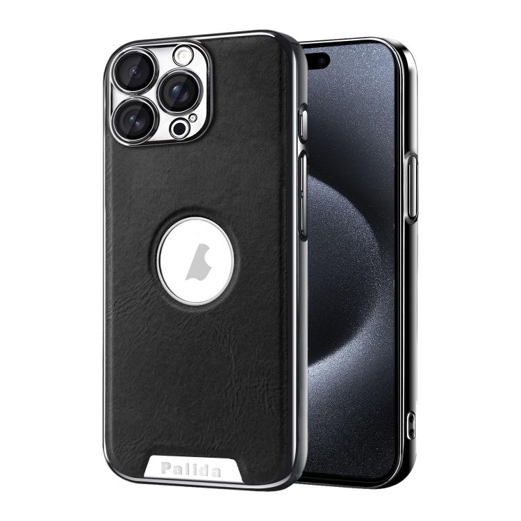For iPhone 15 Pro Max Palida Electroplated Mecha-Style Vegan Leather Shockproof Phone Case