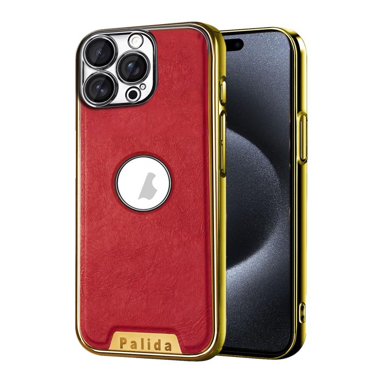 For iPhone 15 Pro Max Palida Electroplated Mecha-Style Vegan Leather Shockproof Phone Case