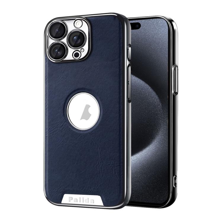 For iPhone 15 Pro Max Palida Electroplated Mecha-Style Vegan Leather Shockproof Phone Case