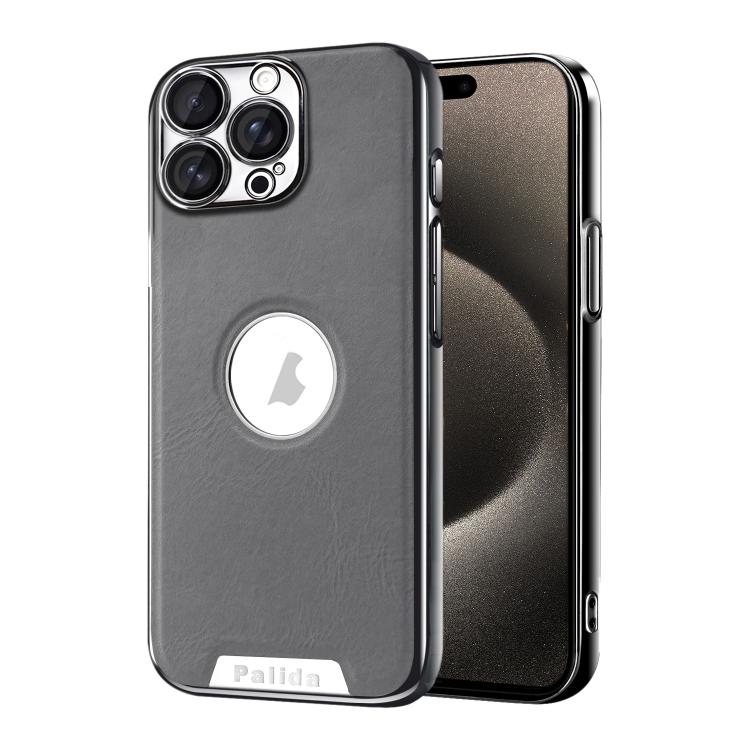 For iPhone 15 Pro Palida Electroplated Mecha-Style Vegan Leather Shockproof Phone Case