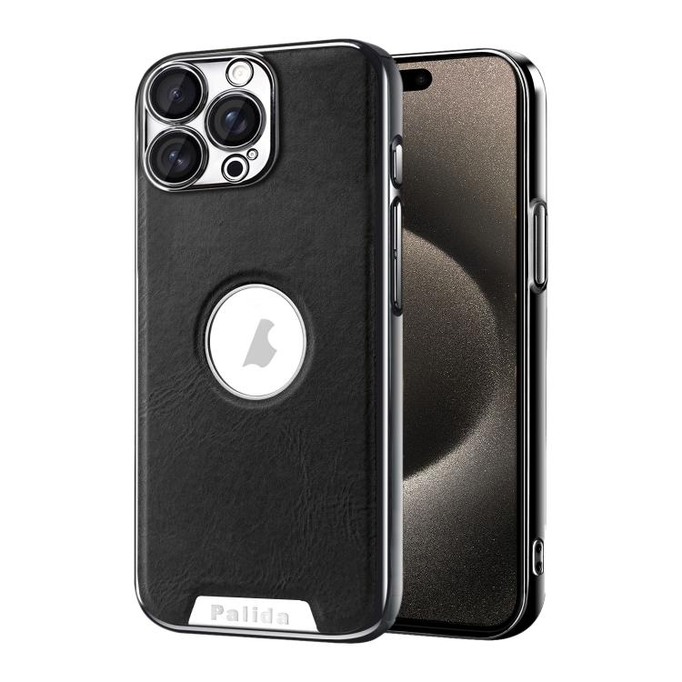 For iPhone 15 Pro Palida Electroplated Mecha-Style Vegan Leather Shockproof Phone Case