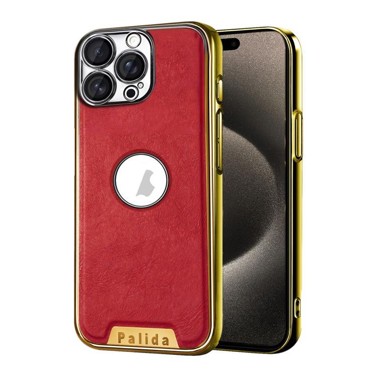For iPhone 15 Pro Palida Electroplated Mecha-Style Vegan Leather Shockproof Phone Case