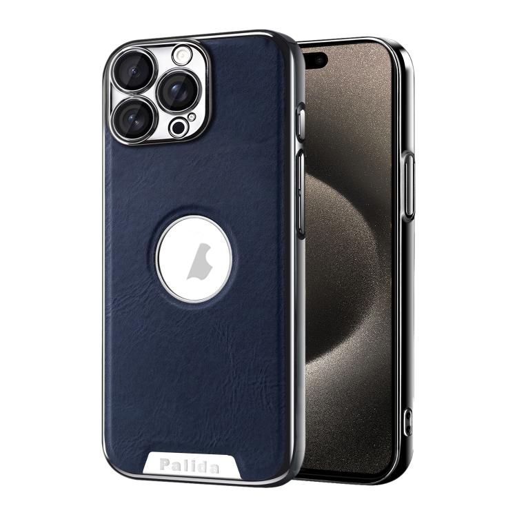 For iPhone 15 Pro Palida Electroplated Mecha-Style Vegan Leather Shockproof Phone Case