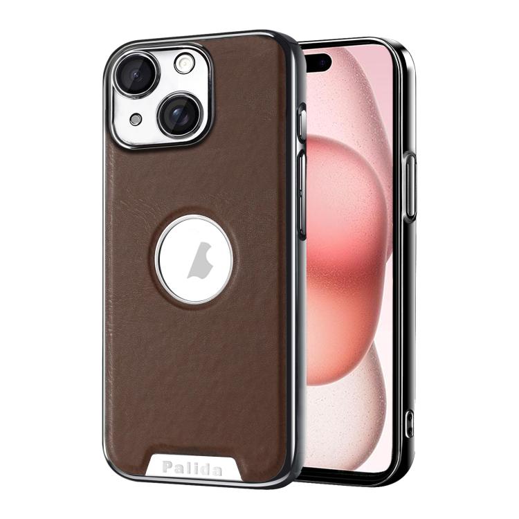 For iPhone 15 Palida Electroplated Mecha-Style Vegan Leather Shockproof Phone Case