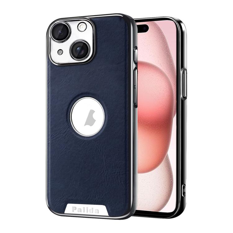 For iPhone 15 Palida Electroplated Mecha-Style Vegan Leather Shockproof Phone Case