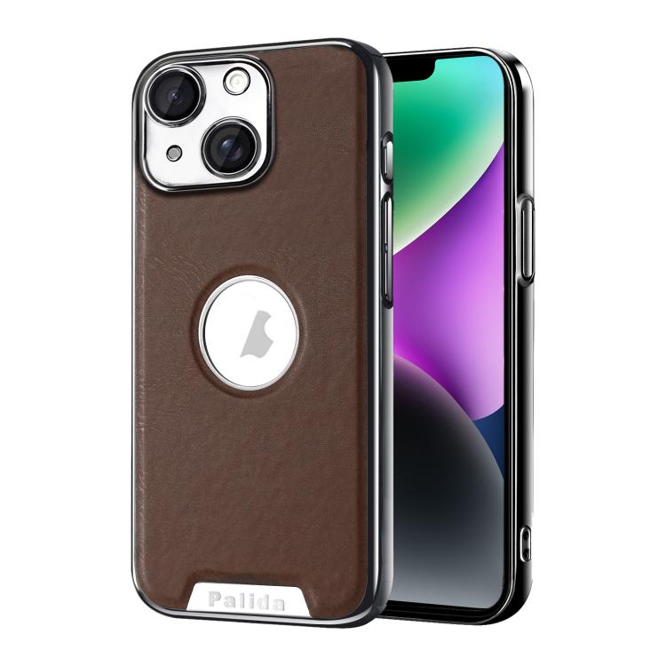 For iPhone 14 Palida Electroplated Mecha-Style Vegan Leather Shockproof Phone Case