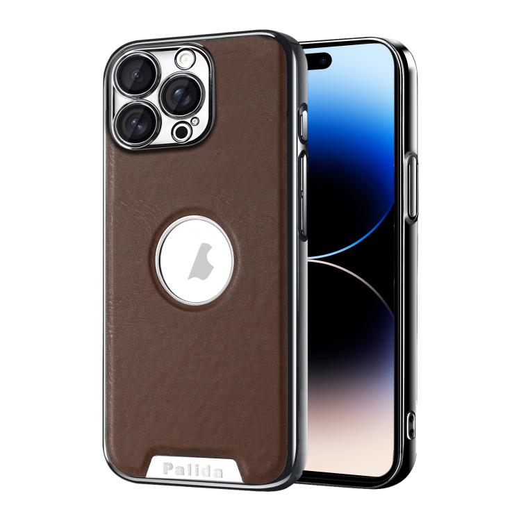 For iPhone 14 Pro Max Palida Electroplated Mecha-Style Vegan Leather Shockproof Phone Case