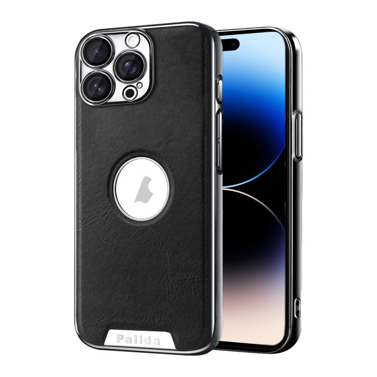 For iPhone 14 Pro Max Palida Electroplated Mecha-Style Vegan Leather Shockproof Phone Case