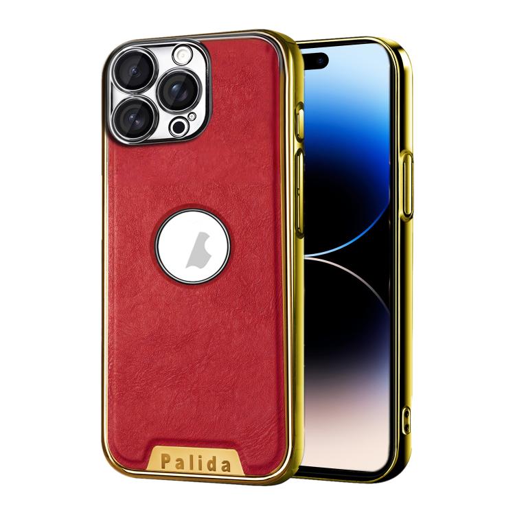 For iPhone 14 Pro Max Palida Electroplated Mecha-Style Vegan Leather Shockproof Phone Case