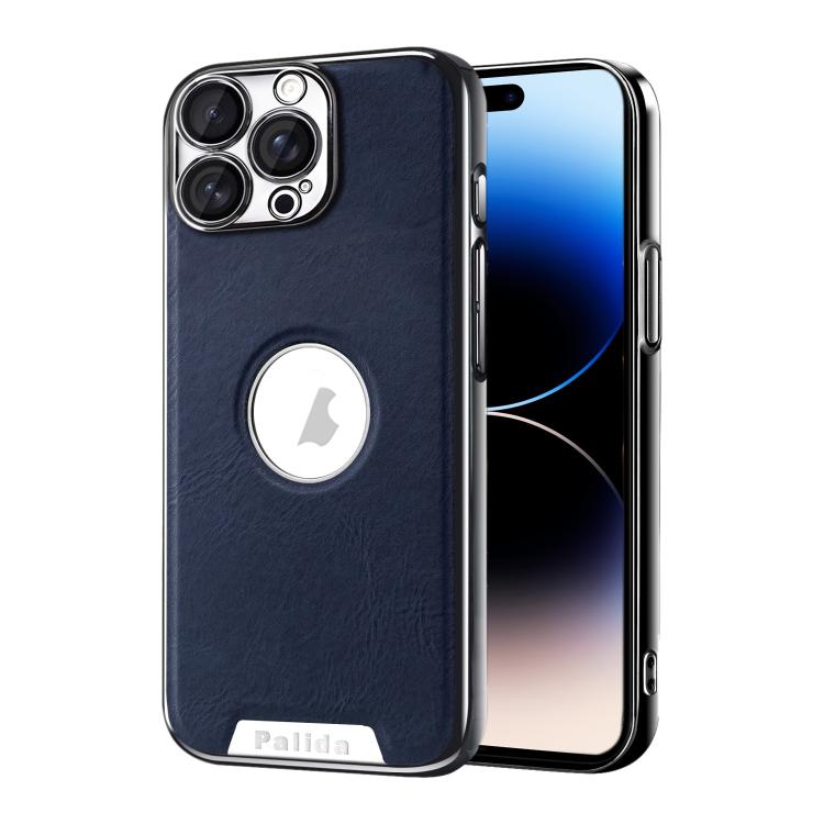 For iPhone 14 Pro Max Palida Electroplated Mecha-Style Vegan Leather Shockproof Phone Case