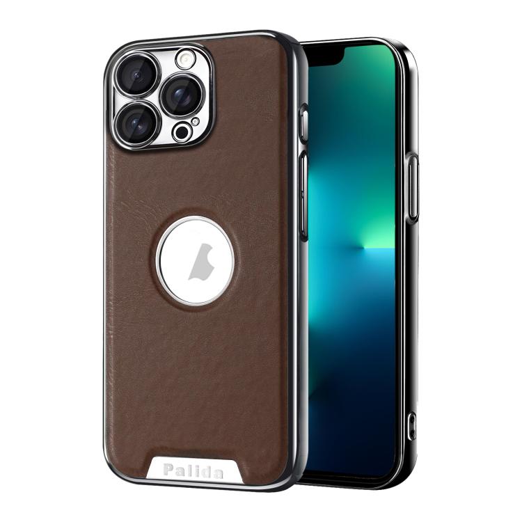 For iPhone 13 Pro Max Palida Electroplated Mecha-Style Vegan Leather Shockproof Phone Case