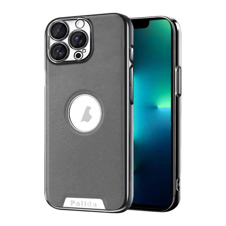 For iPhone 13 Pro Max Palida Electroplated Mecha-Style Vegan Leather Shockproof Phone Case
